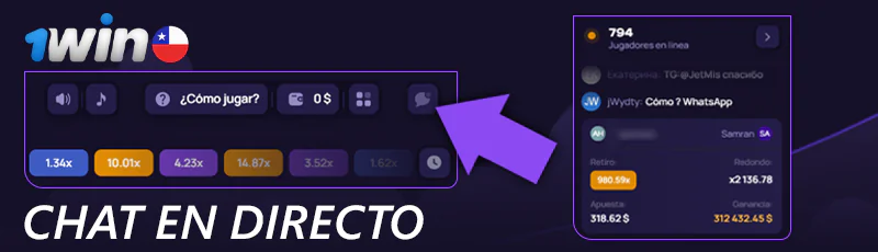 Chat en directo de Lucky Jet en el sitio web de 1win